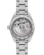 Load image into Gallery viewer, Bracciale in acciaio inox lucido e spazzolato con chiusura déployante e fondello trasparente con decorazione a onde dell’Omega Seamaster Aqua Terra 150M modello 220.10.34.20.02.002.
