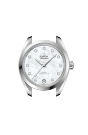 Profilo laterale della cassa in acciaio inox lucido e spazzolato da 34 mm con vetro zaffiro bombato e corona a vite.