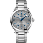 Load image into Gallery viewer, Quadrante grigio spazzolato con motivo teak orizzontale e indici applicati dell’Omega Seamaster Aqua Terra 41 mm 220.10.41.21.06.001.
