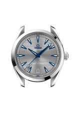Load image into Gallery viewer, Quadrante grigio spazzolato con motivo teak orizzontale e indici applicati dell’Omega Seamaster Aqua Terra 41 mm 220.10.41.21.06.001.
