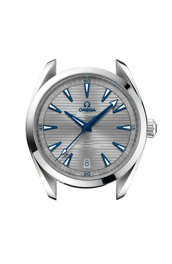 Quadrante grigio spazzolato con motivo teak orizzontale e indici applicati dell’Omega Seamaster Aqua Terra 41 mm 220.10.41.21.06.001.