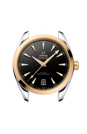 Profilo laterale della cassa in acciaio inossidabile con dettagli in oro Moonshine™ da 41 mm, vetro zaffiro bombato antiriflesso e corona a vite Omega.