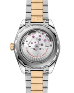 Load image into Gallery viewer, Bracciale in acciaio inox con inserti in oro Moonshine™ e chiusura déployante dell’Omega Seamaster Aqua Terra 150M modello 220.20.41.21.01.001 con fondello trasparente decorato a onde.
