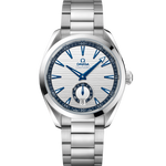 Load image into Gallery viewer, Quadrante nero soleil con piccoli secondi a ore 9 e datario a ore 6 dell’Omega Seamaster Aqua Terra 41 mm Small Seconds modello 220.10.41.21.02.004.
