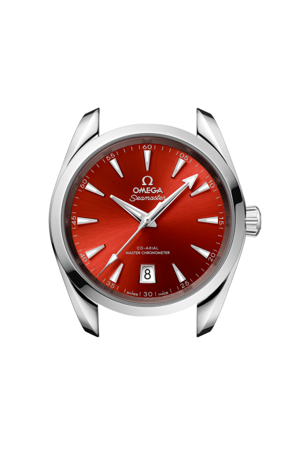 Cassa in acciaio inossidabile lucido da 38 mm con corona simmetrica, lunetta liscia e bracciale in acciaio inox lucido e satinato con maglie rotonde