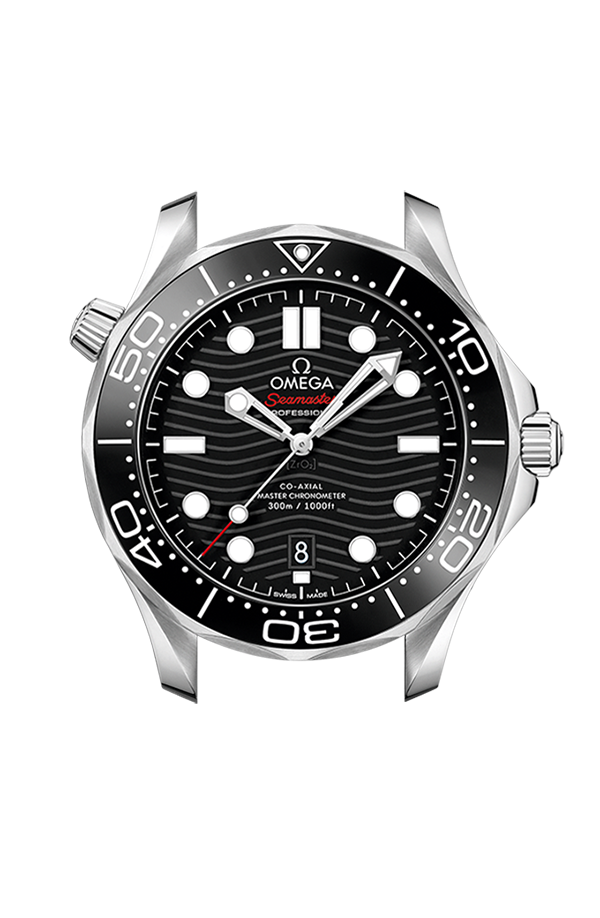 Lunetta unidirezionale in ceramica nera con scala graduata bianca e profilo laterale della cassa in acciaio inox da 42 mm.