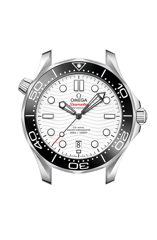 Lunetta unidirezionale in ceramica blu con scala a tema regata e profilo laterale della cassa in acciaio inox da 42 mm.