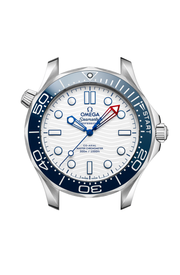 Lunetta unidirezionale in ceramica blu con scala a tema regata e profilo laterale in acciaio inox da 42 mm.