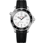 Load image into Gallery viewer, Quadrante bianco lucido in ceramica con motivo a onde inciso al laser e scritta Seamaster rossa dell’Omega Seamaster Diver 300M 42 mm modello 210.32.42.20.04.001.
