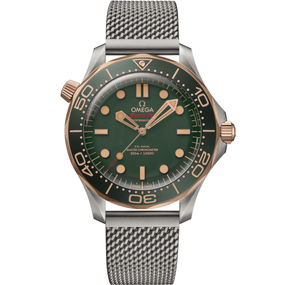 Quadrante marrone sabbiato con lancette e indici in Bronze Gold 18K e Super-LumiNova vintage dell’Omega Seamaster Diver 300M 42 mm modello 210.90.42.20.10.001.