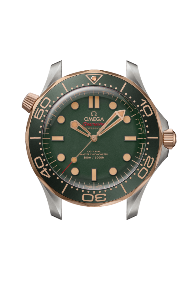 Profilo laterale della cassa in titanio grado 2 e Bronze Gold 9K con vetro zaffiro bombato antiriflesso da 42 mm.