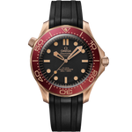 Load image into Gallery viewer, Quadrante verde anodizzato sabbiato in alluminio con lancette e indici in Bronze Gold 18K e dettagli rossi dell’Omega Seamaster Diver 300M 42 mm modello 210.92.42.20.01.003.
