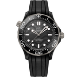 Load image into Gallery viewer, Quadrante nero in ceramica con motivo a onde inciso al laser e indici luminosi rodiati dell’Omega Seamaster Diver 300M 43,5 mm modello 210.92.44.20.01.001.
