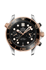 Lunetta girevole unidirezionale in ceramica nera lucida con dettagli in Oro Sedna e profilo laterale della cassa in acciaio inossidabile da 44 mm.