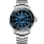Load image into Gallery viewer, Quadrante laccato sfumato blu-nero con indici e lancette in oro bianco 18K luminescenti dell’Omega Seamaster Planet Ocean 6000M 45,5 mm modello 215.30.46.21.03.002.
