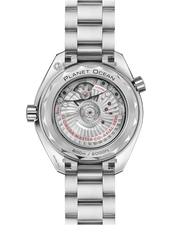 Lunetta girevole unidirezionale in ceramica nera lucida con scala graduata Liquidmetal™ dell’orologio Omega Seamaster Planet Ocean 600M 39,5 mm.