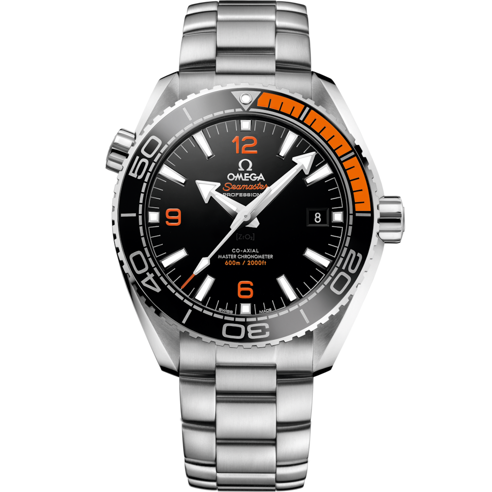 Quadrante nero con motivo a onde inciso al laser e indici luminescenti dell’Omega Seamaster Planet Ocean 600M 43,5 mm modello 215.30.44.21.01.002.