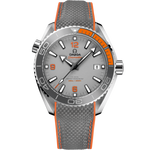 Load image into Gallery viewer, Quadrante grigio sabbiato in titanio con numeri arabi luminescenti e datario a ore 3 dell’Omega Seamaster Planet Ocean 600M 43,5 mm modello 215.92.44.21.99.001.
