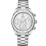 Load image into Gallery viewer, Quadrante blu del Omega Speedmaster 38 Co-Axial Chronograph 38 mm con datario a ore 6 e scala tachimetrica incisa sulla lunetta in acciaio.
