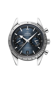 Cassa in acciaio inossidabile da 40,5 mm con lunetta spazzolata e scala tachimetrica brunita, abbinata a bracciale in acciaio con sistema di regolazione brevettato Omega