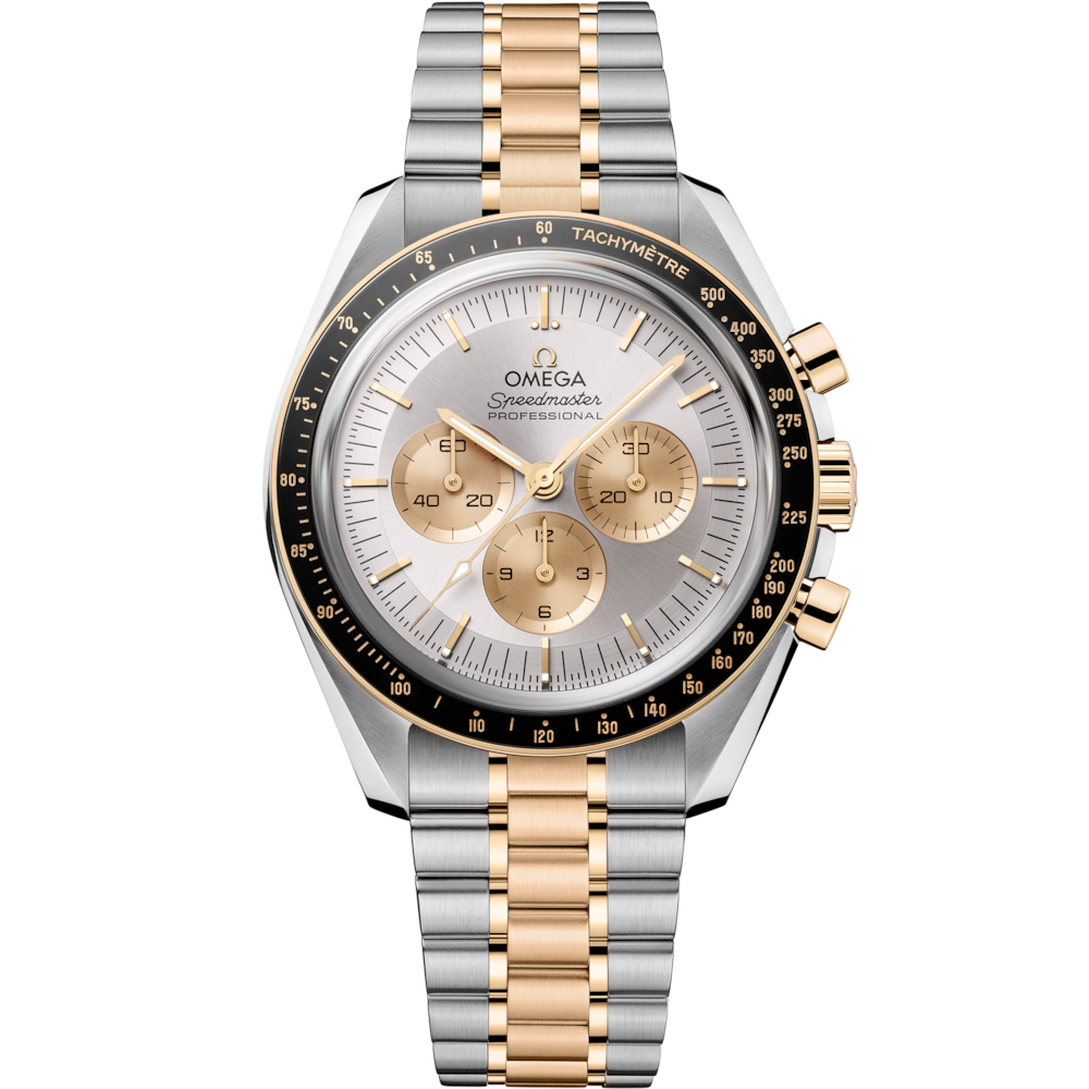 Quadrante argento con indici applicati e logo Omega dell’Omega Speedmaster Moonwatch Professional 42 mm 310.20.42.50.02.001.