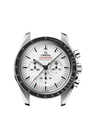 Cassa in acciaio da 42 mm dell’Omega Speedmaster Moonwatch Professional, profilo laterale con vetro zaffiro bombato.