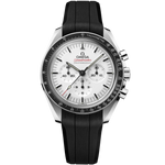 Load image into Gallery viewer, Quadrante bianco con lancette stile “Moonwatch” e lunetta tachimetrica nera dell’Omega Speedmaster 310.32.42.50.04.001.
