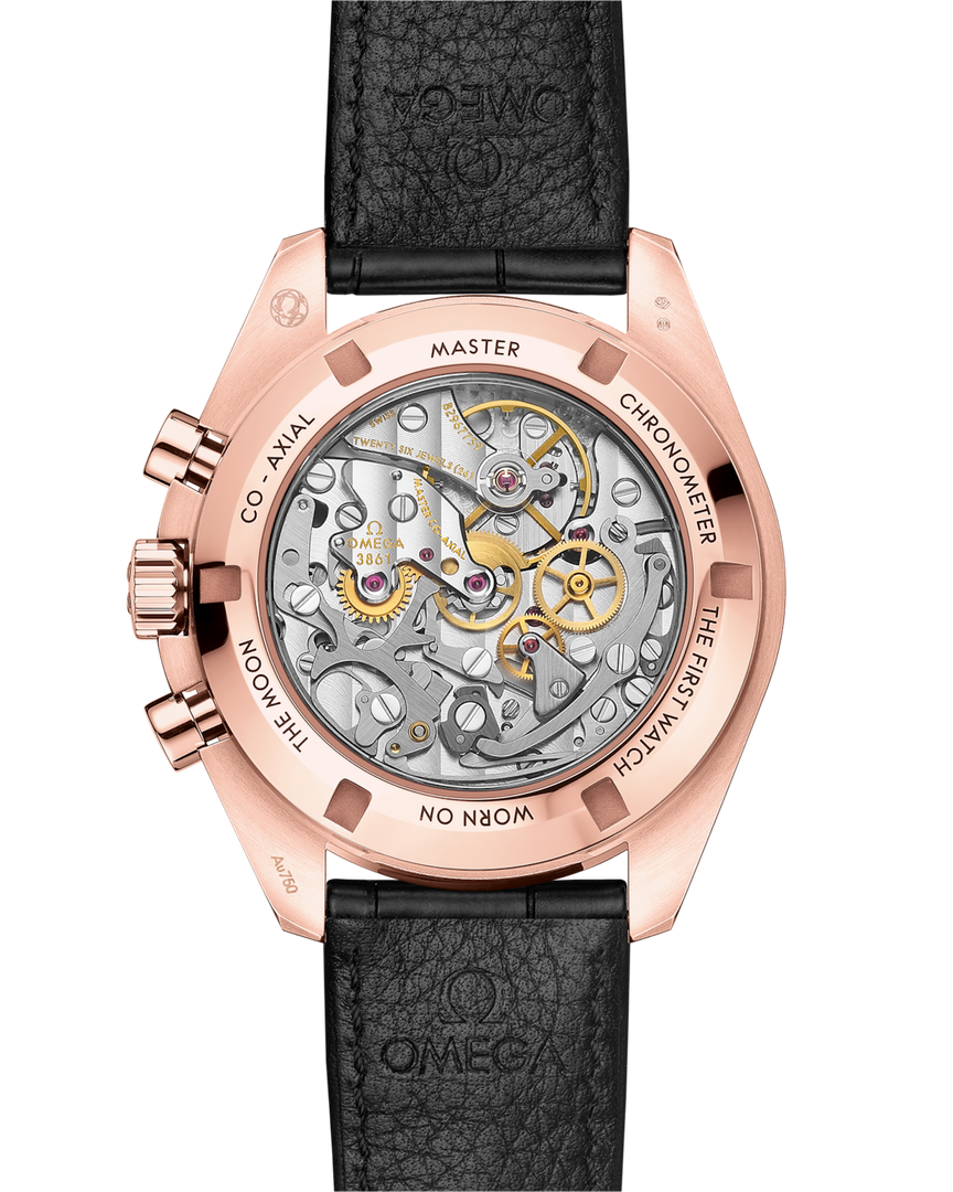 Bracciale in acciaio con dettagli in oro rosa 18 carati e chiusura déployante dell’Omega Speedmaster Moonwatch Professional modello 310.63.42.50.01.001.