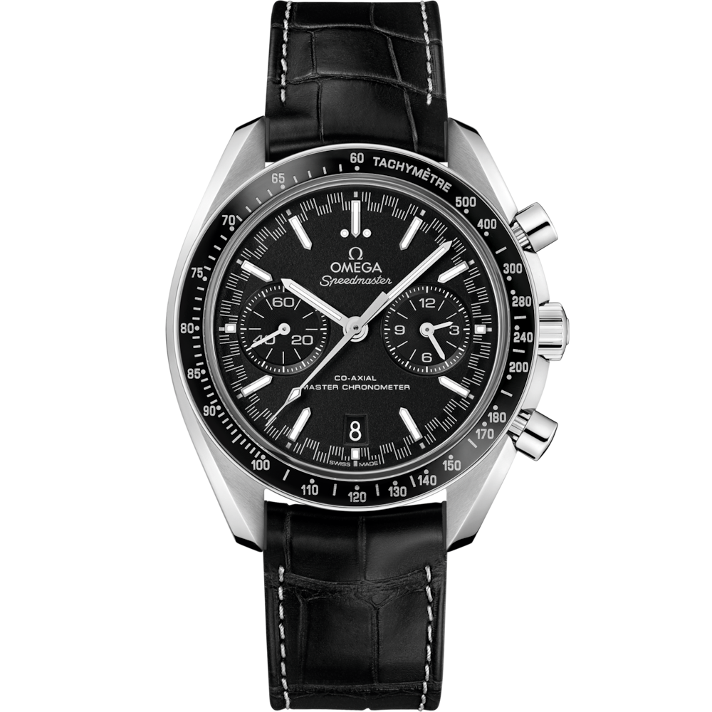 Quadrante nero "sandwich" a nido d’ape con dettagli in Super-LumiNova gialla, lancetta cronografica centrale gialla e contatori cronografici dell’Omega Speedmaster Racing 44,25 mm 329.33.44.51.01.001.