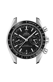 Profilo laterale della cassa in acciaio inossidabile da 44,25 mm con vetro zaffiro bombato, corona a vite e lunetta fissa in ceramica nera con scala tachimetrica smaltata Grand Feu gialla.