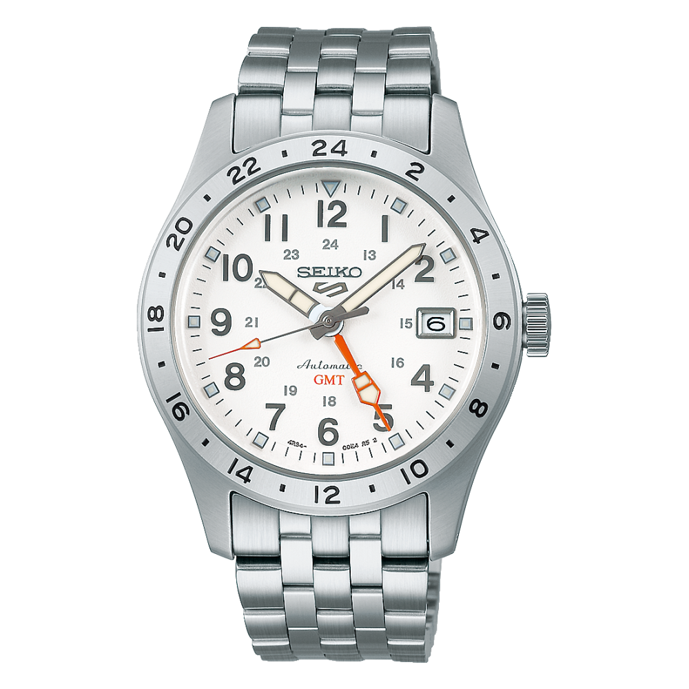 Seiko 5 sports SSK059K1 - bracciale e cassa acciaio - quadrante bianco con datario e funzione GMT