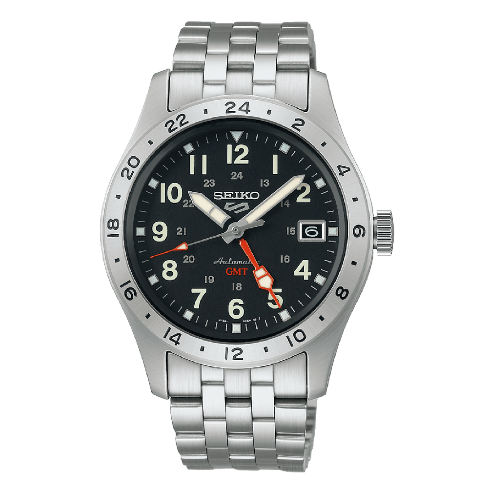 Seiko 5 Sports SSK023K1 - bracciale e cassa acciaio - quadrante nero con datario e funzione GMT