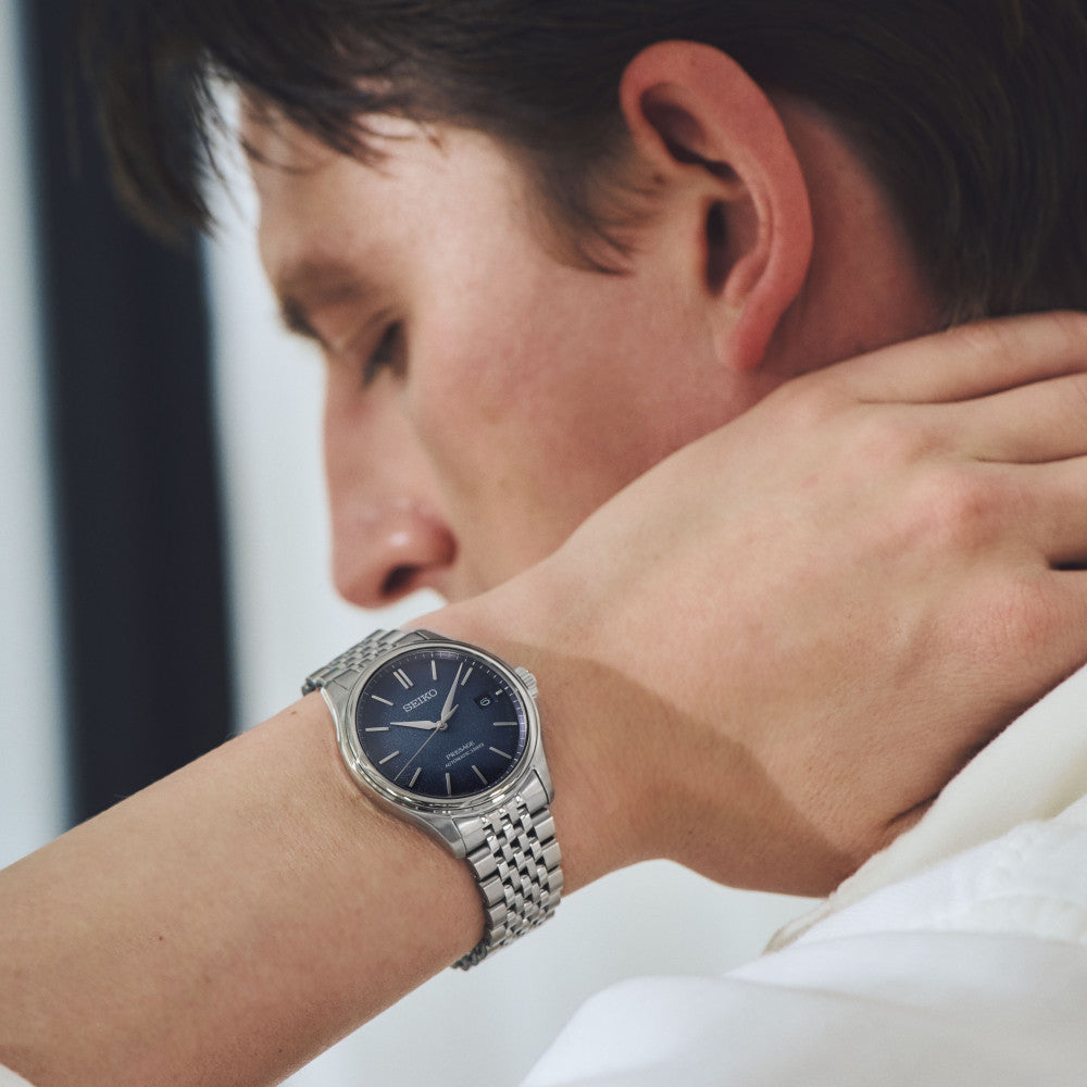 Seiko Presage Classic SPB525J1 - bracciale e cassa acciaio - quadrante blu con datario - polso