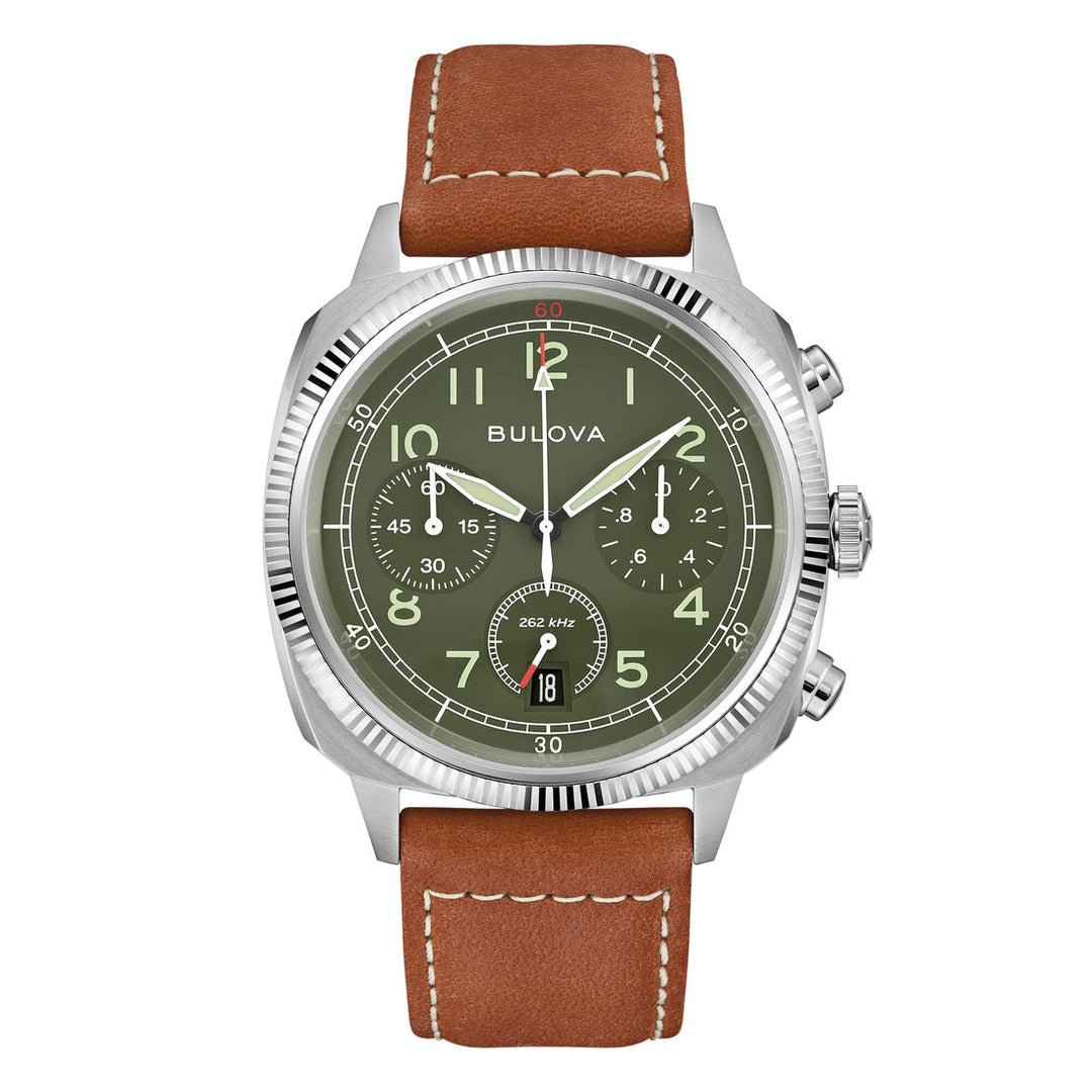 Bulova Military 96B482 - cassa acciaio - cinturino pelle marrone - quadrante verde con cronografo e datario