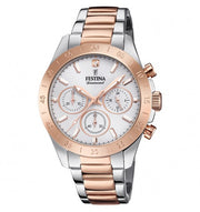Festina Boyfriend F20398/1 - bracciale acciaio e oro rosa - cassa acciaio - quadrante bianco con cronografo