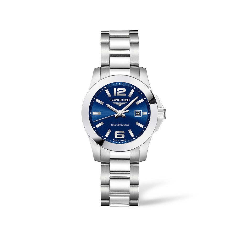 Longines Conquest L3.376.4.96.6 - cassa e bracciale acciaio - quadrante blu con datario