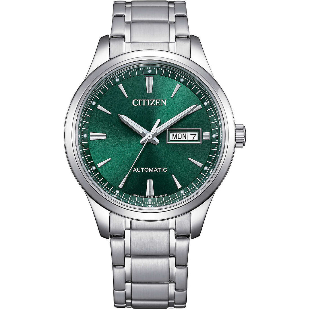 Citizen Meccanico Day Date NY4058-79X - bracciale e cassa acciaio - quadrante verde smeraldo con datario