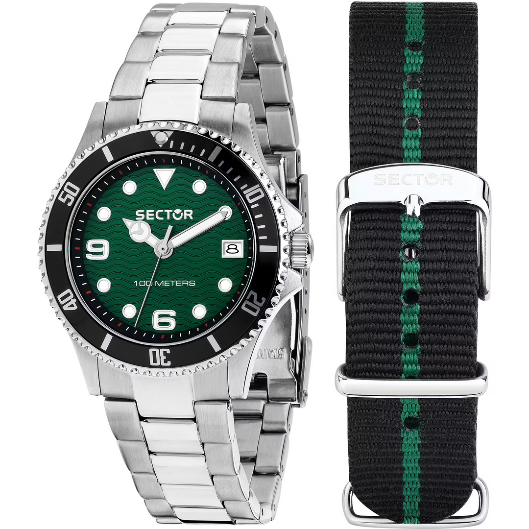 Sector 230 R3253161546 - bracciale acciaio - cassa acciaio - quadrante verde  con datario