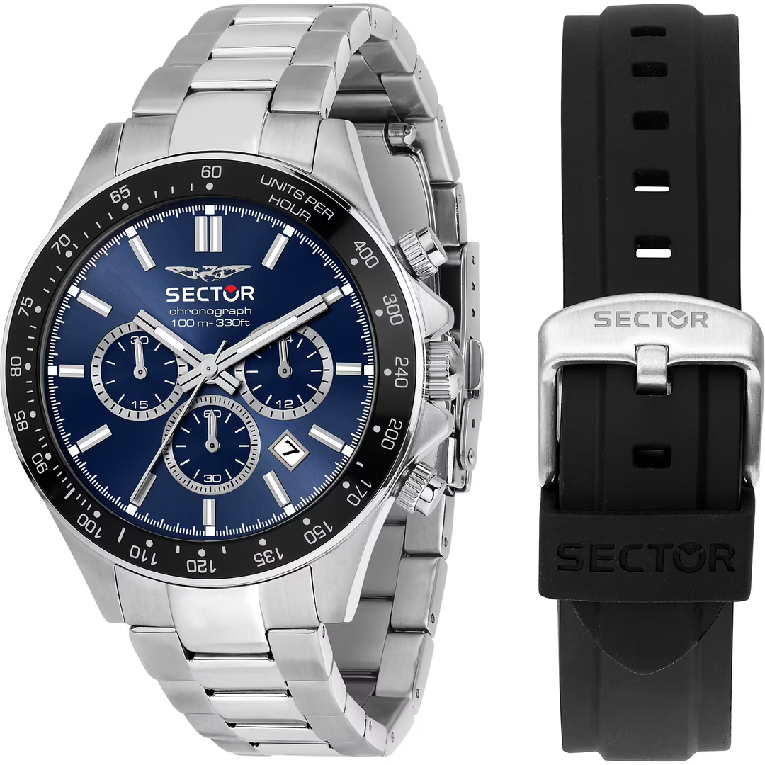 Sector 230 R3271661028 - bracciale e cassa acciaio - quadrante blu con cronografo e datario