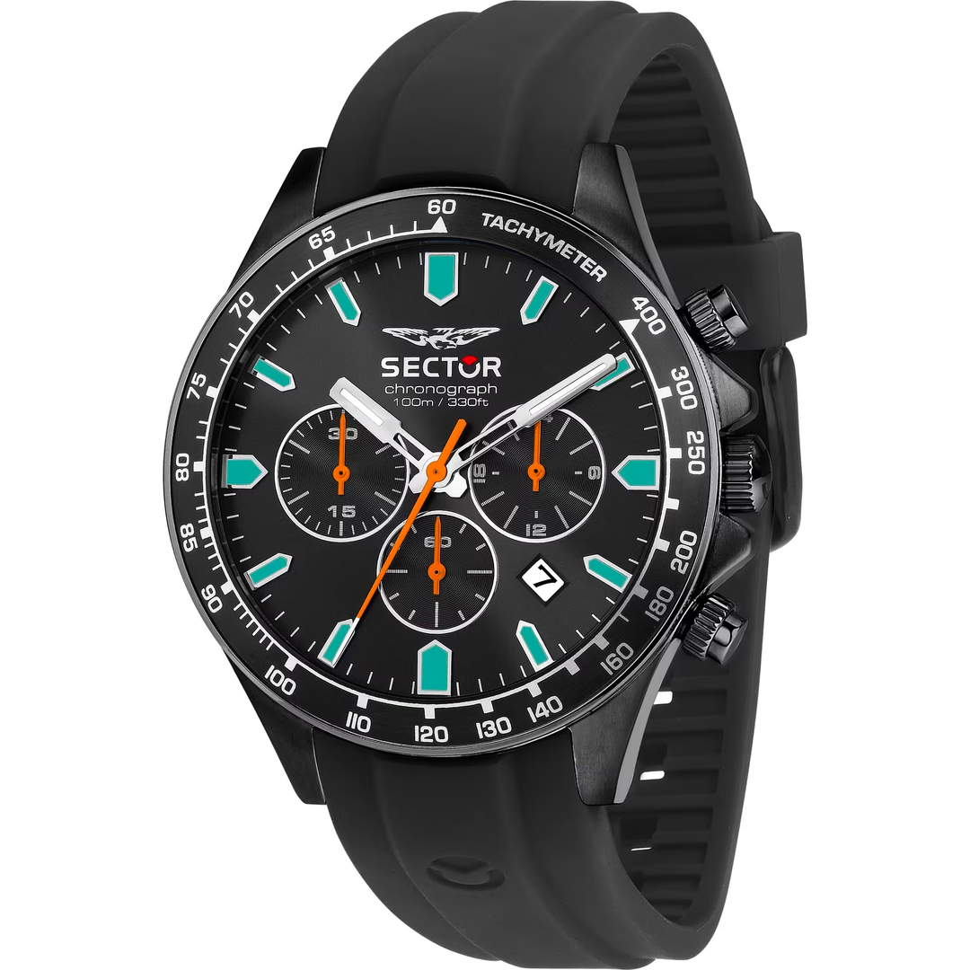 Sector 230 R3271661033 - cassa nera acciaio - cinturino nero plastica - quadrante nero con cronografo e datario