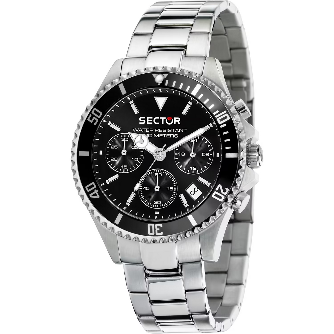 Sector 230 R3273661009 - cassa acciaio - bracciale metallo - quadrante nero con cronografo e datario