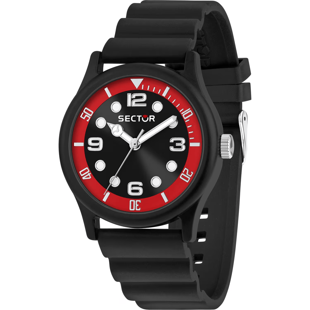 Sector H2O R3251318001 - cassa acciaio nera - cinturino plastica nera - quadrante nero e rosso