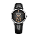 Load image into Gallery viewer, Quadrante laccato grigio sfumato con dettagli rodiati e indicazione delle fasi lunari a ore 6 dell&#39;orologio Baume &amp; Mercier Clifton 10758
