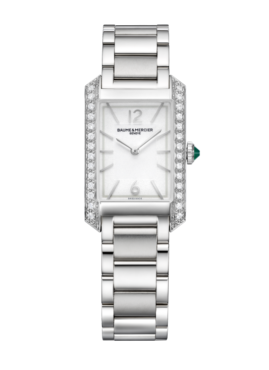 Quadrante grigio opalino con finitura perlata e indici rivettati dell'orologio Baume & Mercier Hampton 10631