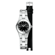 Quadrante nero satinato soleil con indici rivettati dell'orologio Baume & Mercier Linea 10010