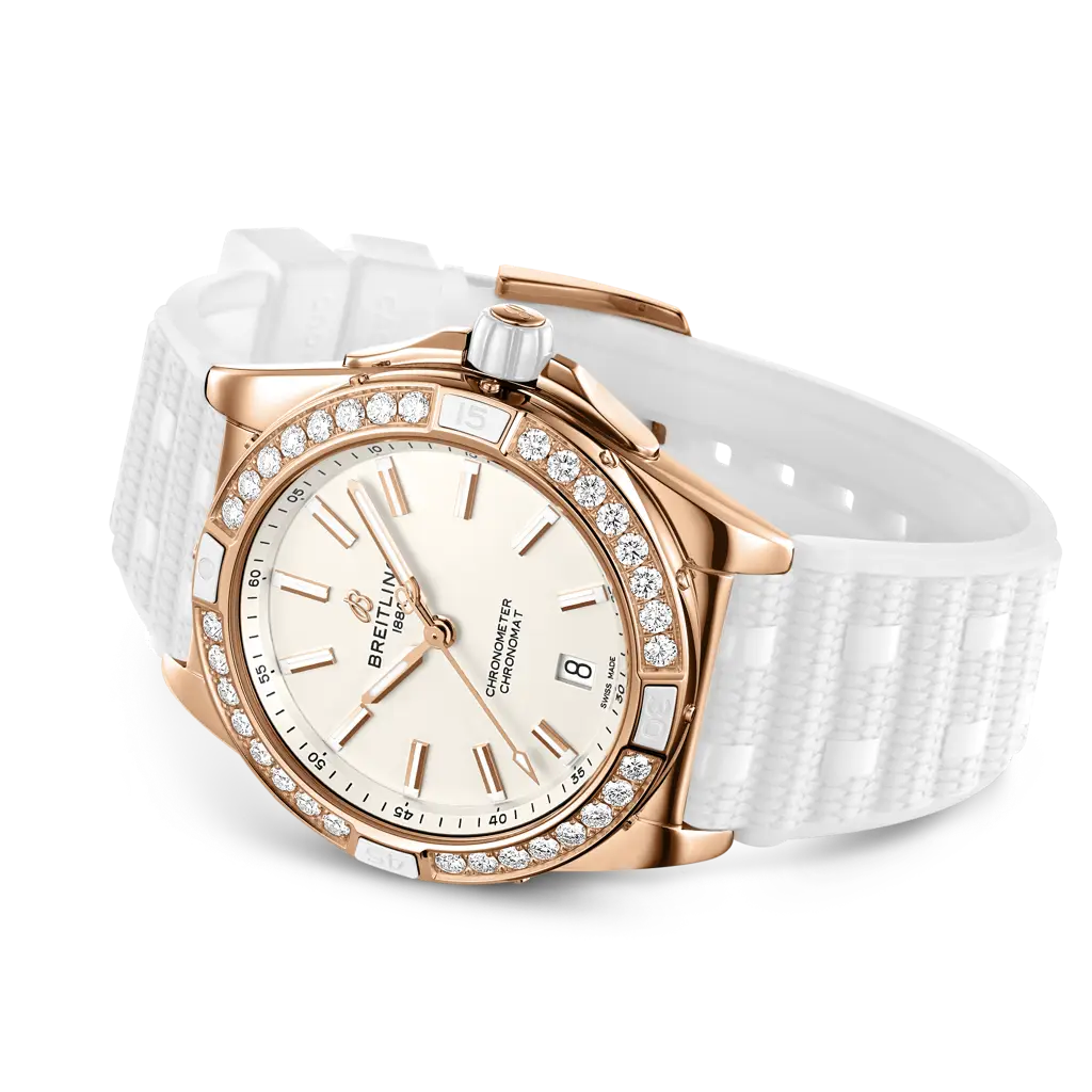 Cinturino in caucciù bianco con fibbia ad ardiglione in oro rosso 18 carati tracciabile dell’orologio Breitling Super Chronomat Origins