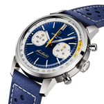 Load image into Gallery viewer, Dettaglio del cinturino in pelle di vitello blu e fibbia pieghevole in acciaio dell’orologio Breitling Top Time B01 Gino Bartali.
