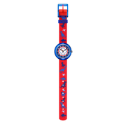 Dettaglio del cinturino tessile rosso con fantasia di dinosauri dell’orologio FBNP117P.