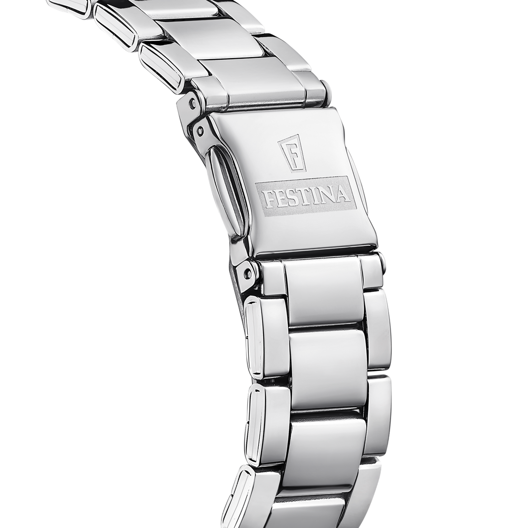 Cassa rotonda in acciaio inox da 37,8 mm con vetro minerale e corona zigrinata dell'orologio Festina Boyfriend