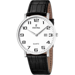 Load image into Gallery viewer, Quadrante bianco con numeri arabi neri, datario a ore 3 e lancette grigie dell&#39;orologio Festina Classics uomo

